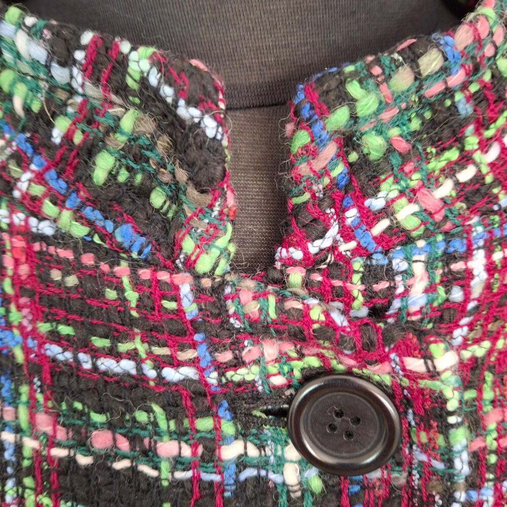 Talbots Sz 14 Petite Nehru Cropped Wool Blend Blazer Multi-Color Textured Tweed - Picture 3 of 14